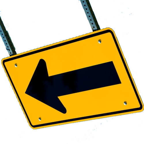 yellow metal sign with a black arrow pointing left